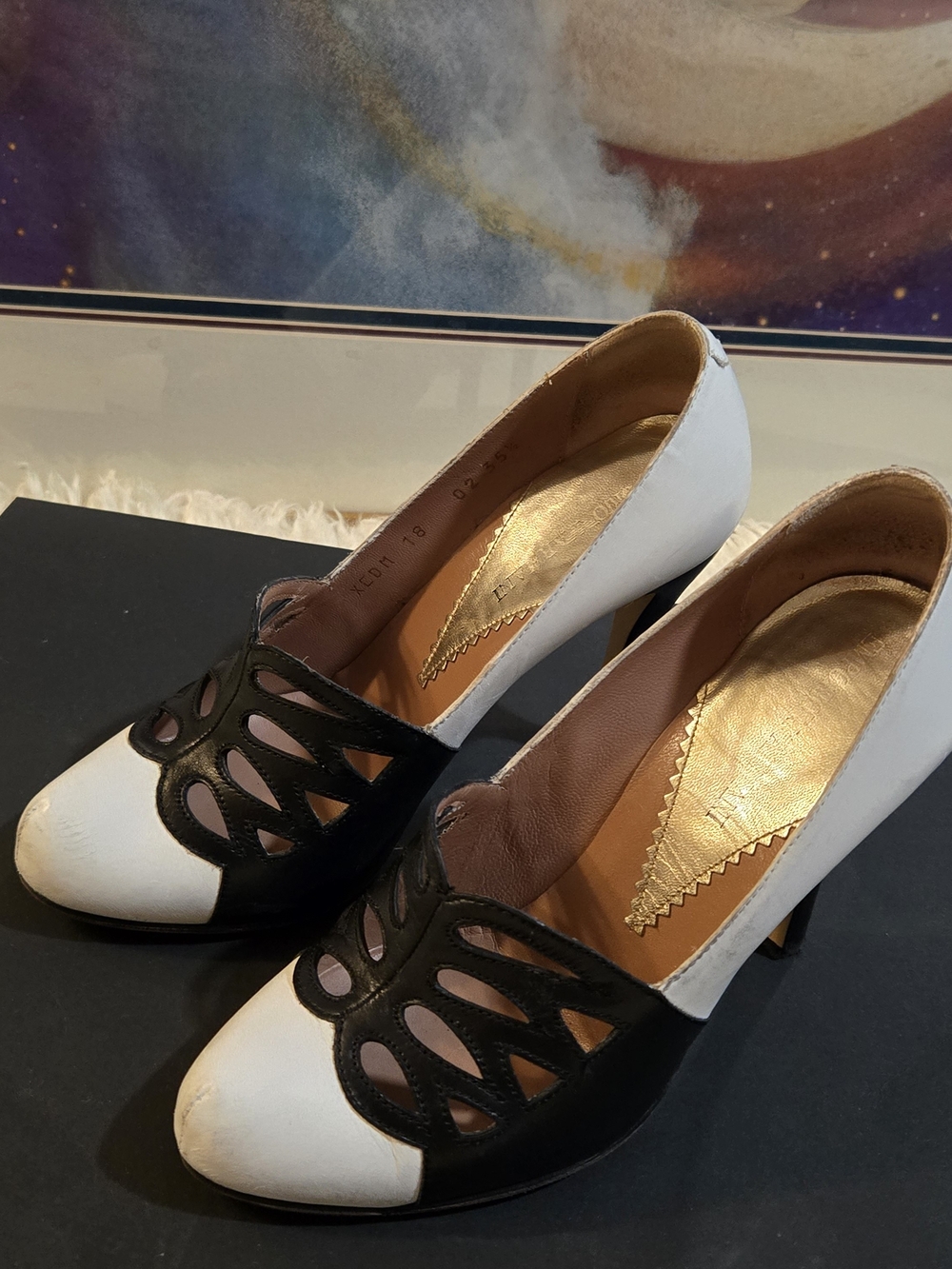 emporio armani Vintage Leather Classic Two-Tone Black and White Women's Heels